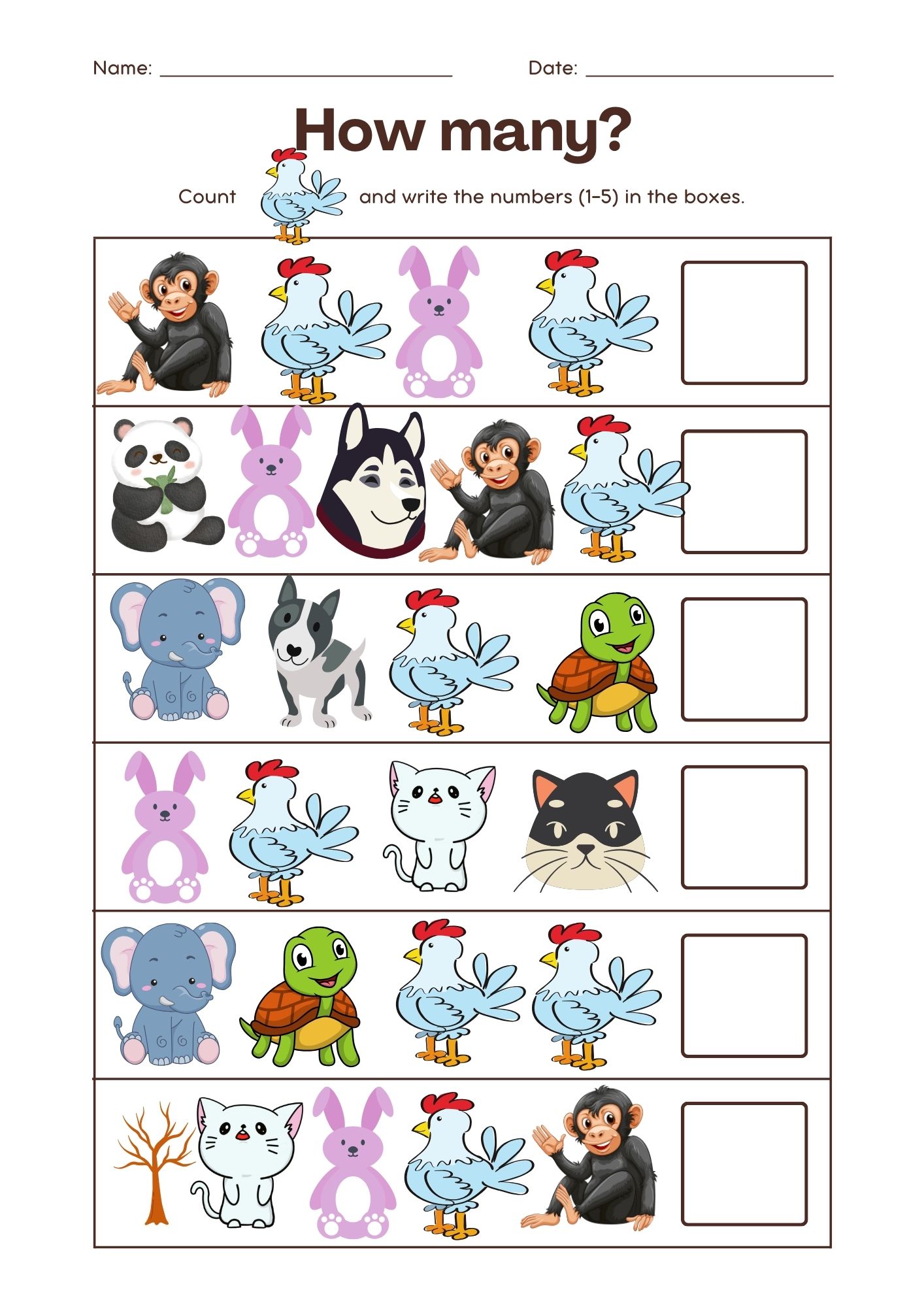 Number Counting Worksheet 1-5 for Pre-K and ADHD